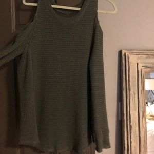 Free People green waffle sweater w/ shoulders out